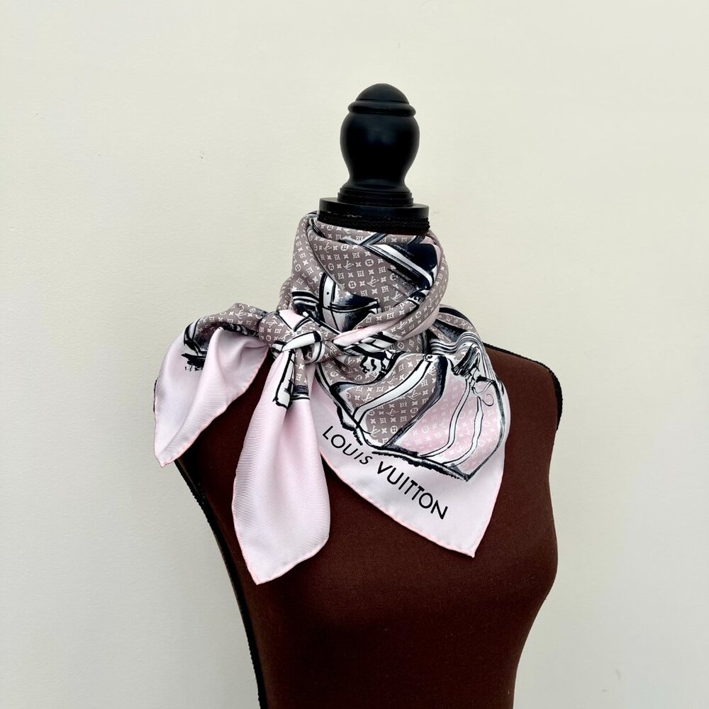 Louis Vuitton Trunks & Luggage Monogram Pink Brown Silk Scarf - Picture 12 of 15
